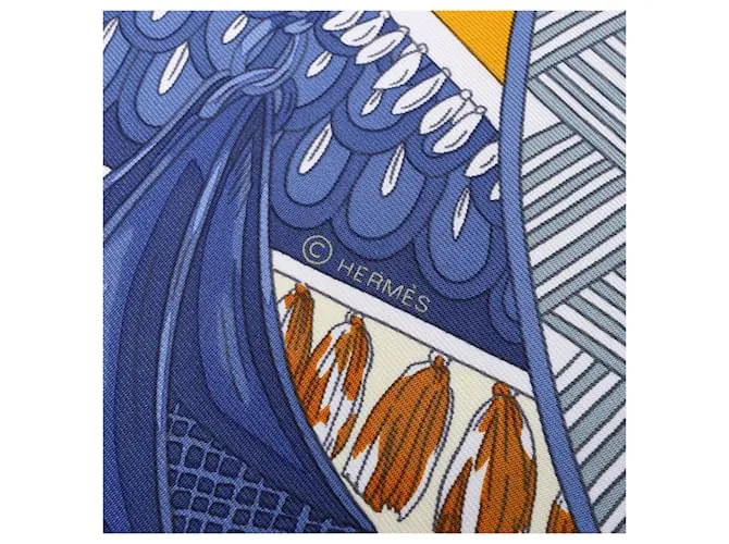 Bufanda Hermès Carré 90 "Tapis de Selle" 100% Seda Azul 