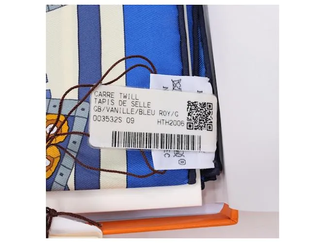 Bufanda Hermès Carré 90 "Tapis de Selle" 100% Seda Azul 
