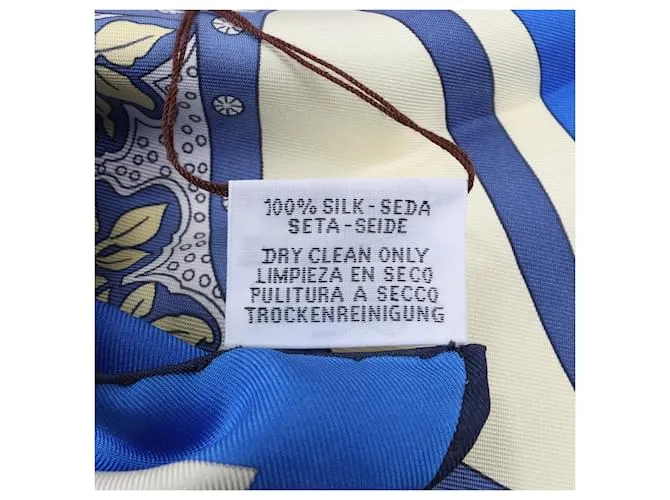 Bufanda Hermès Carré 90 "Tapis de Selle" 100% Seda Azul 