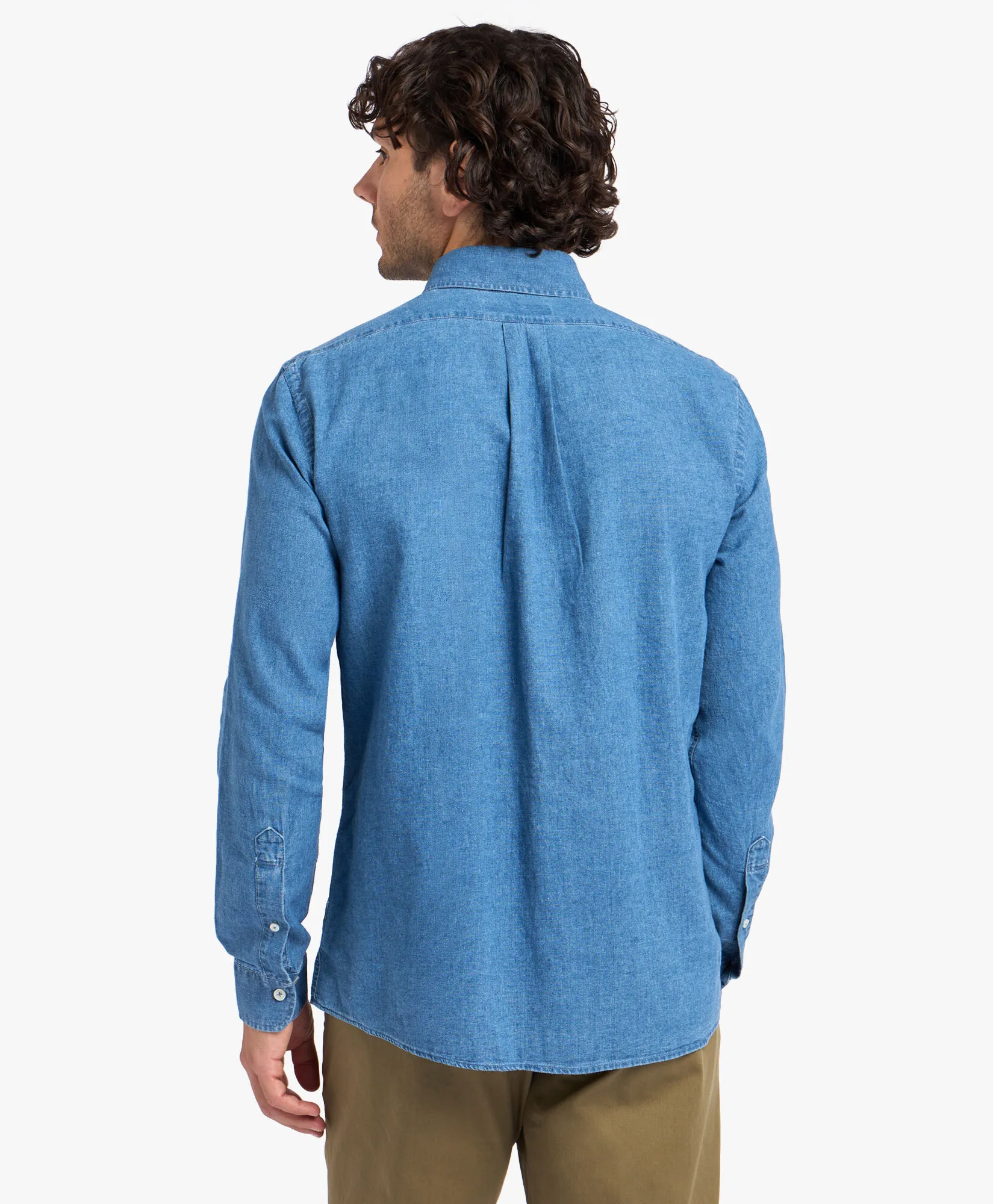 Camisa informal slim fit azul de mezcla de lino y algodón