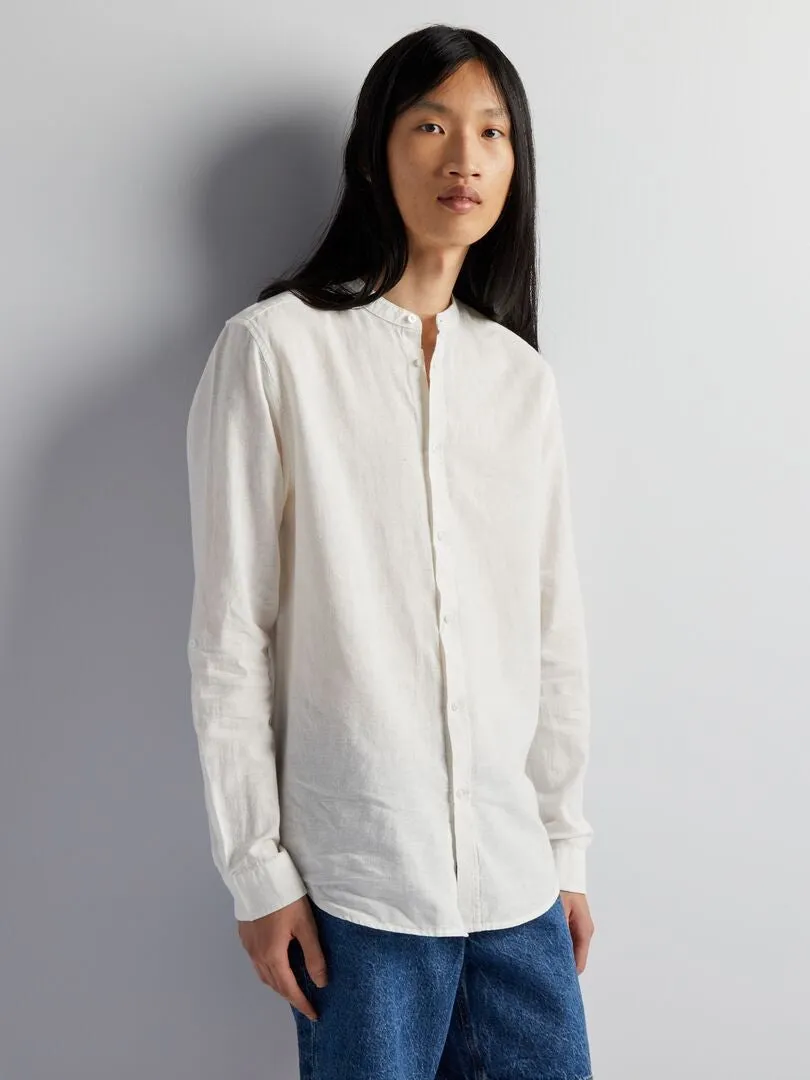 CAMISA LISA CON CUELLO MAO  BLANCO