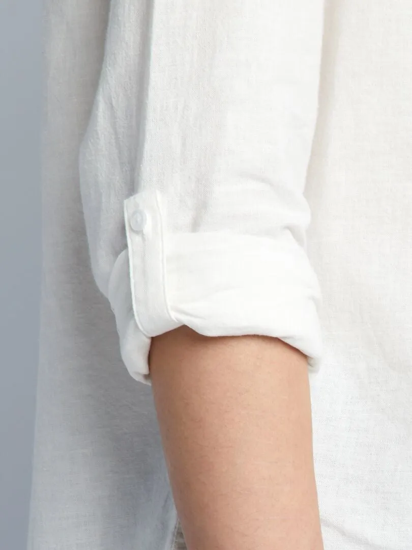 CAMISA LISA CON CUELLO MAO  BLANCO