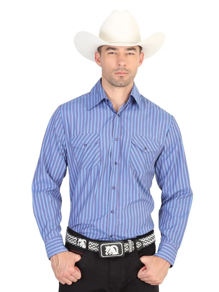CAMISA VAQUERA MANGA LARGA PARA HOMBRE, 55% ALGODóN, 45% POLIESTER 'EL GENERAL' *  ID: 42323 AZUL