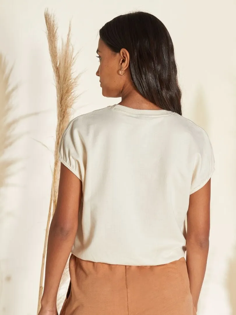 CAMISETA CON MANGAS ABOMBADAS ELáSTICAS  BLANCO