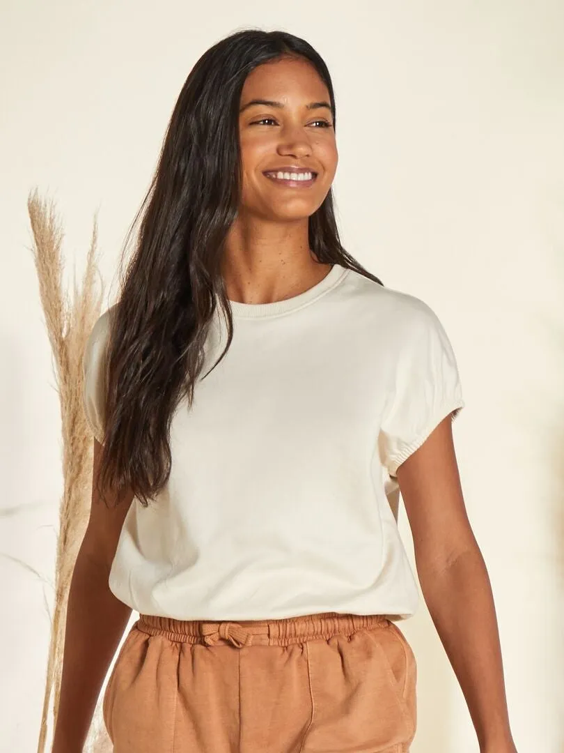 CAMISETA CON MANGAS ABOMBADAS ELáSTICAS  BLANCO