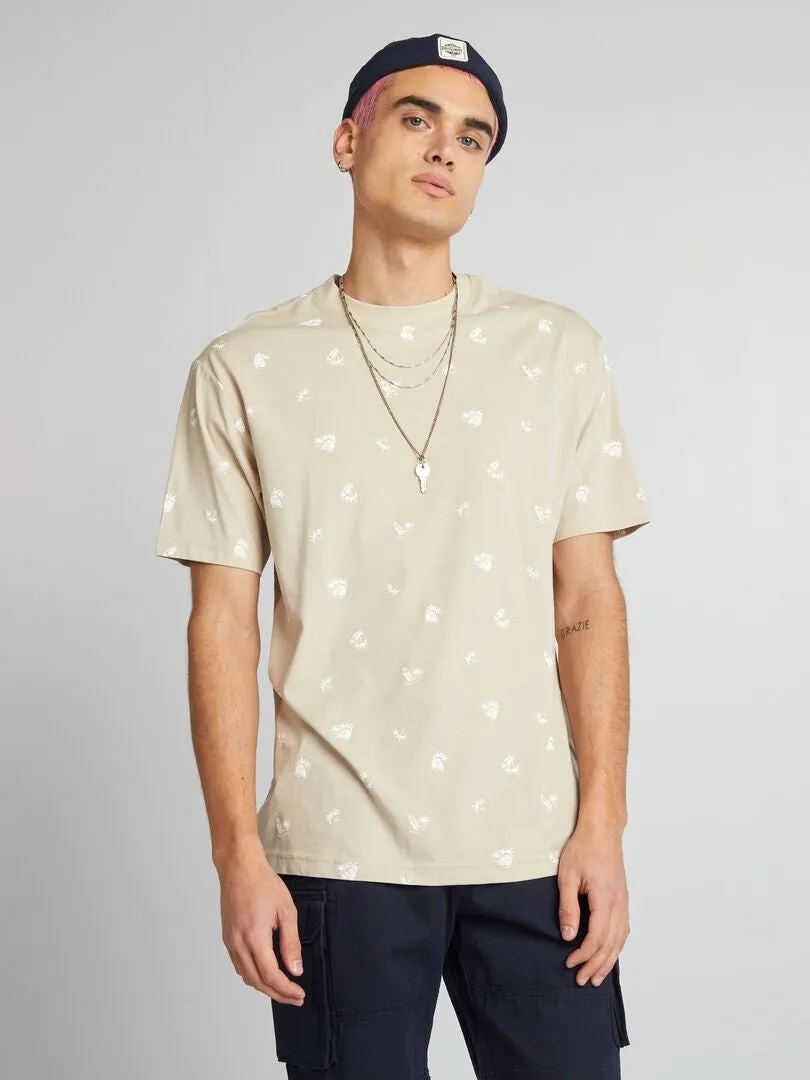 CAMISETA DE CUELLO REDONDO CON ESTAMPADO  BEIGE