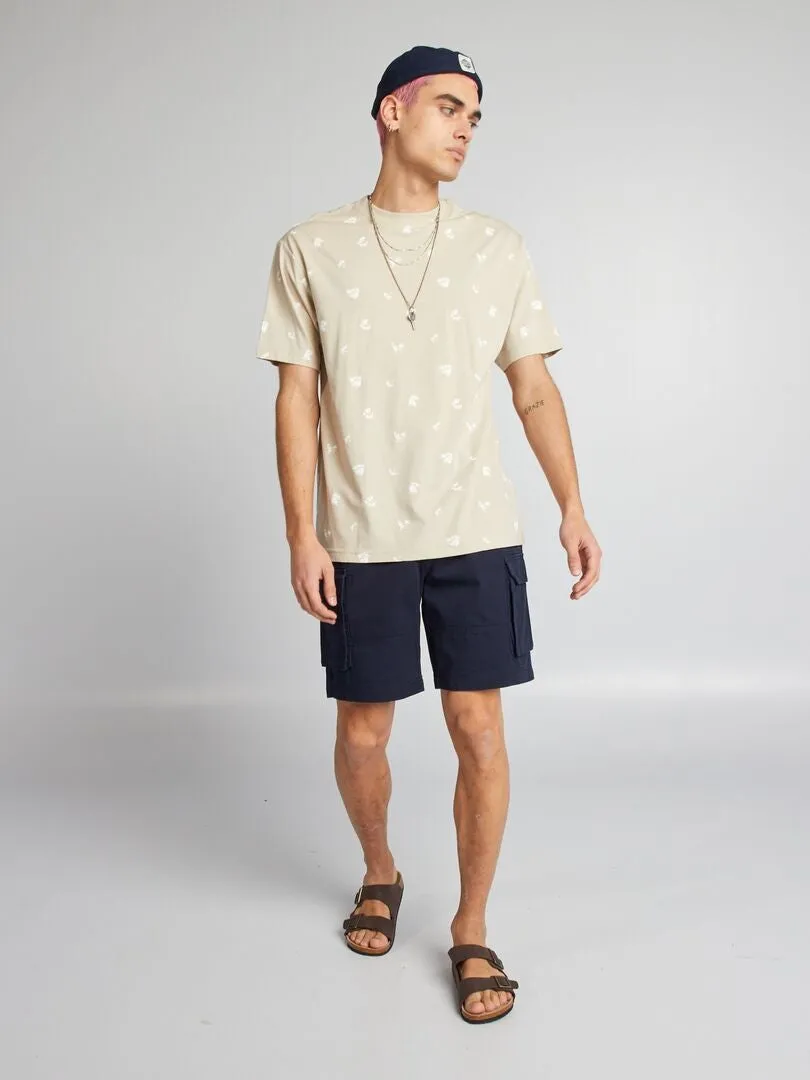 CAMISETA DE CUELLO REDONDO CON ESTAMPADO  BEIGE