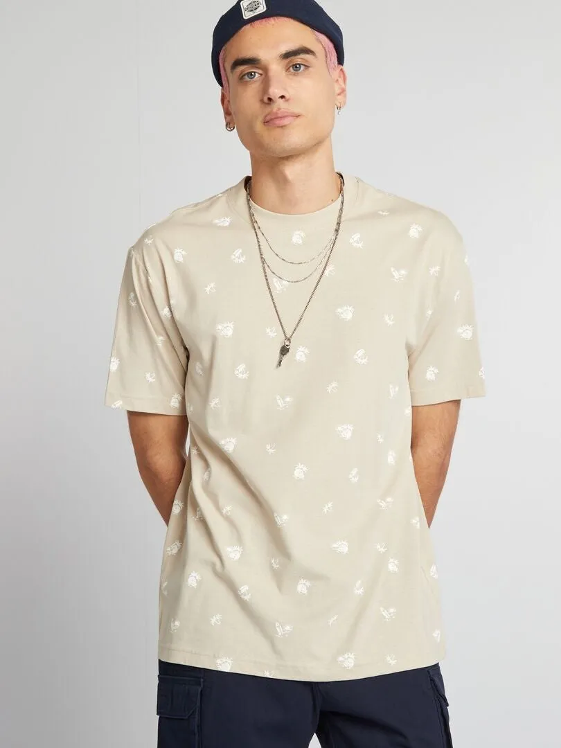 CAMISETA DE CUELLO REDONDO CON ESTAMPADO  BEIGE