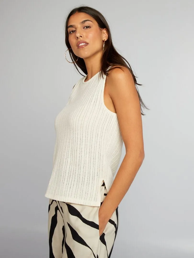 CAMISETA DE TIRANTES CALADA CON TIRANTES ANCHOS  BLANCO