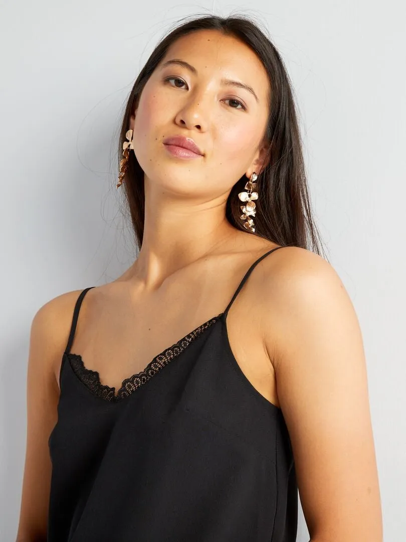 CAMISETA DE TIRANTES CON ENCAJE  NEGRO