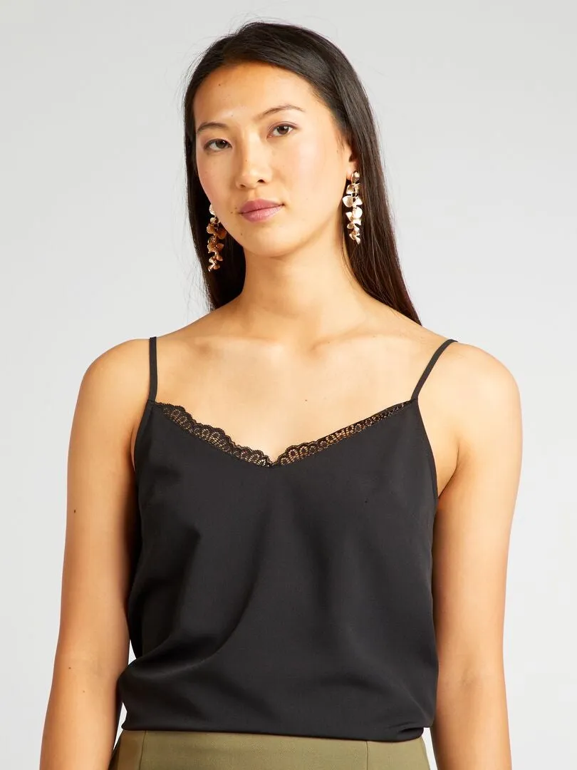 CAMISETA DE TIRANTES CON ENCAJE  NEGRO
