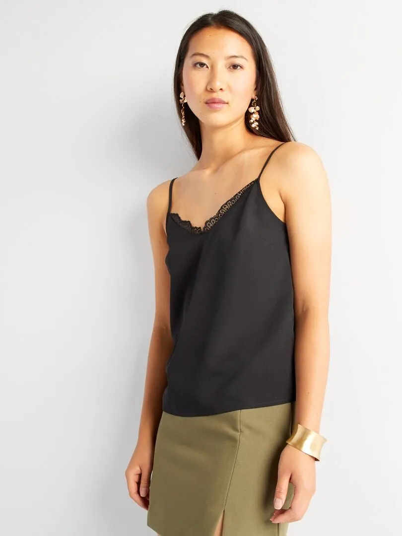 CAMISETA DE TIRANTES CON ENCAJE  NEGRO