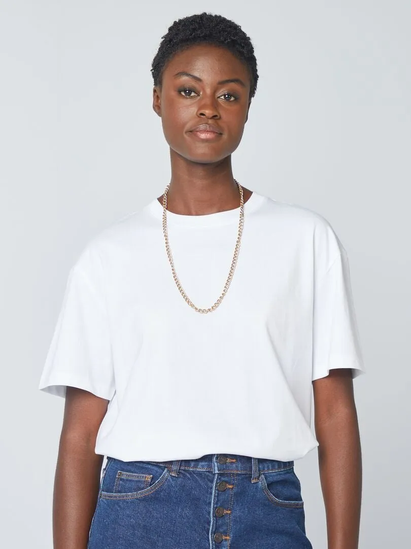 CAMISETA OVERSIZE CON CUELLO REDONDO  BLANCO