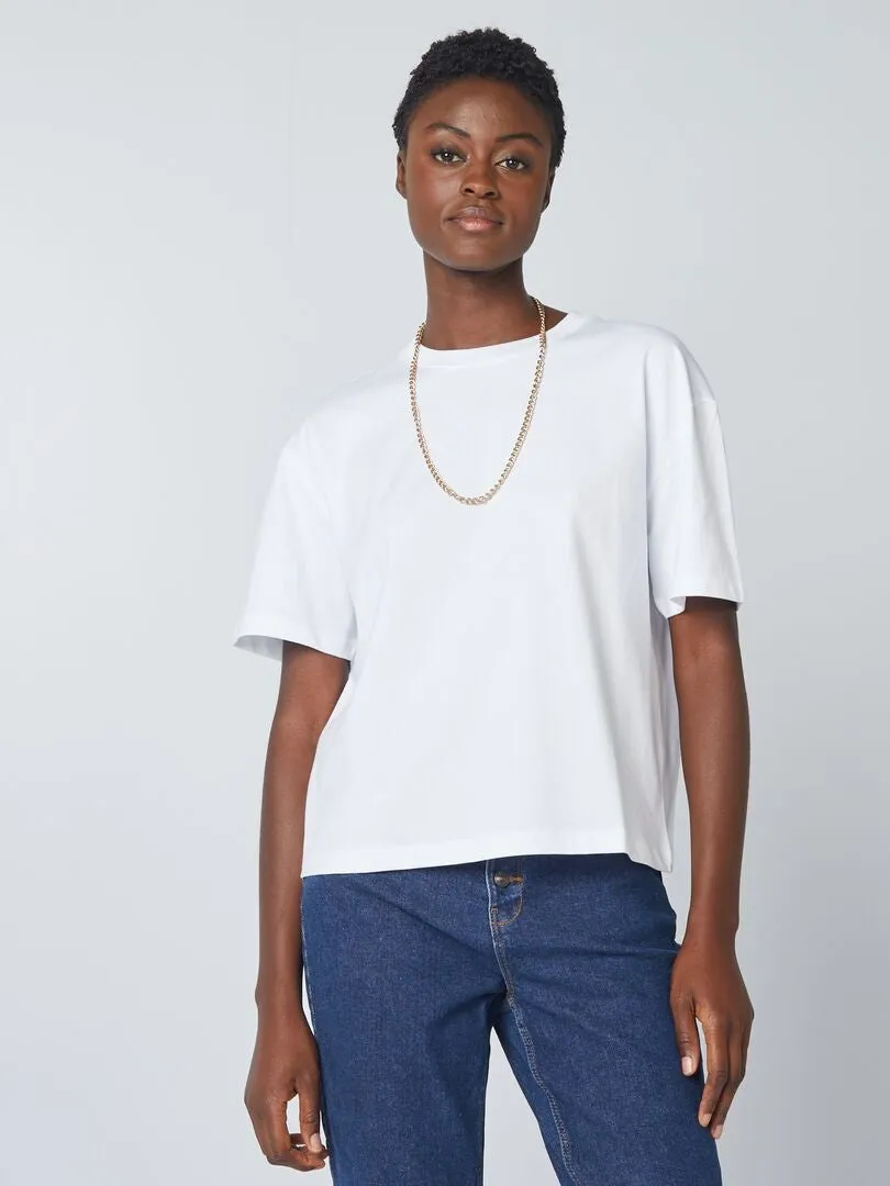 CAMISETA OVERSIZE CON CUELLO REDONDO  BLANCO