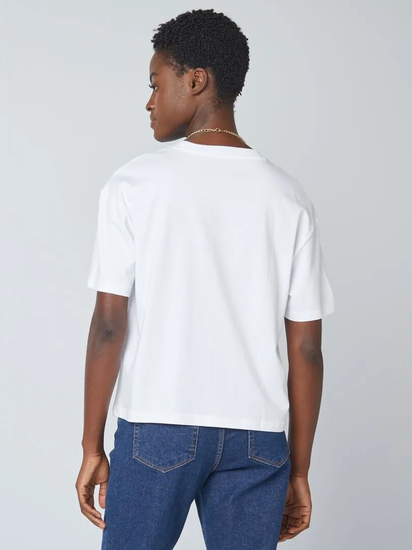 CAMISETA OVERSIZE CON CUELLO REDONDO  BLANCO