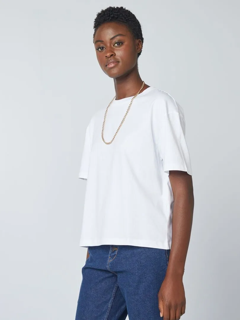 CAMISETA OVERSIZE CON CUELLO REDONDO  BLANCO