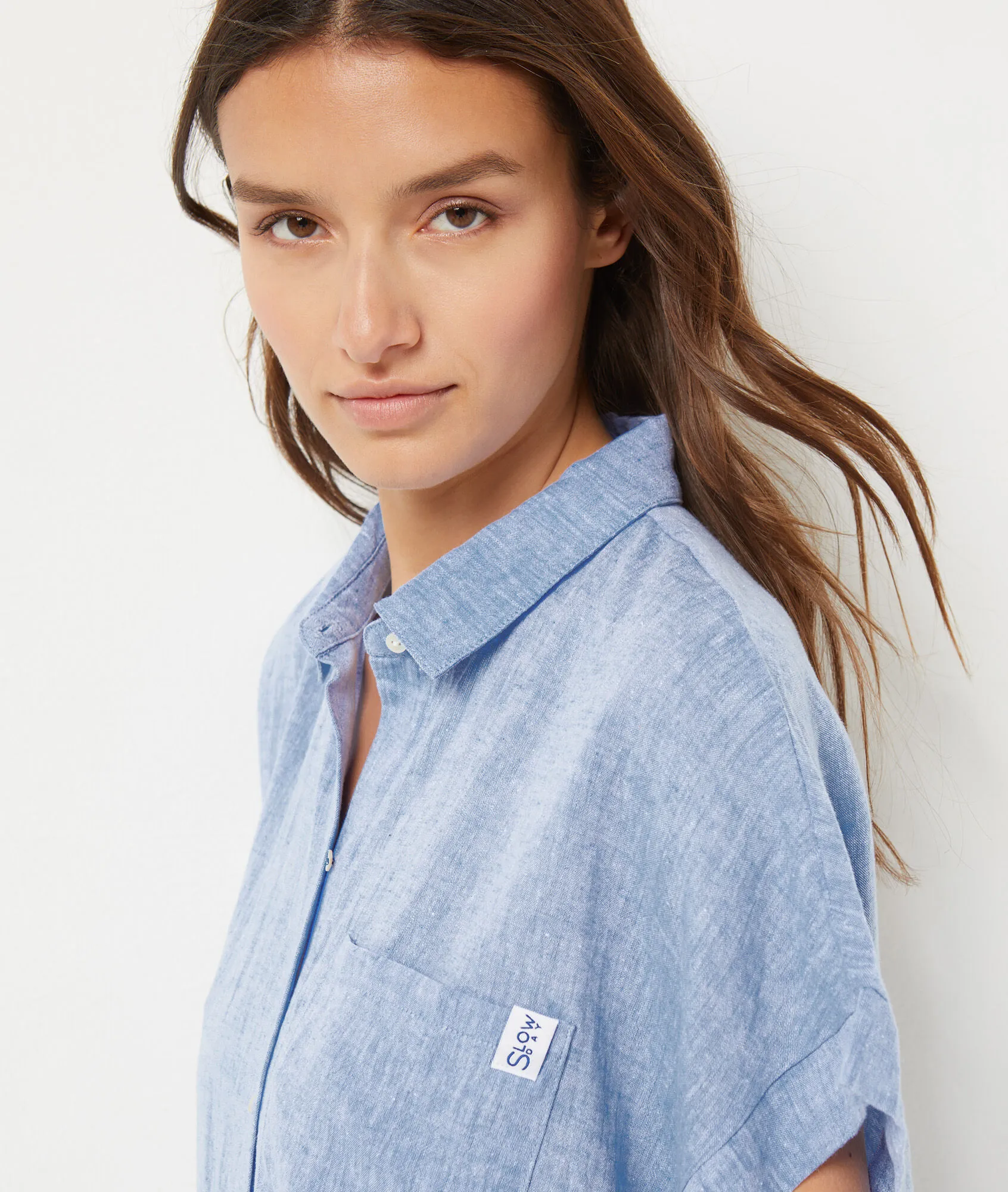CAMISóN CORTO DE LINO MEZCLADO JUSTINE BLEU CIEL  ETAM