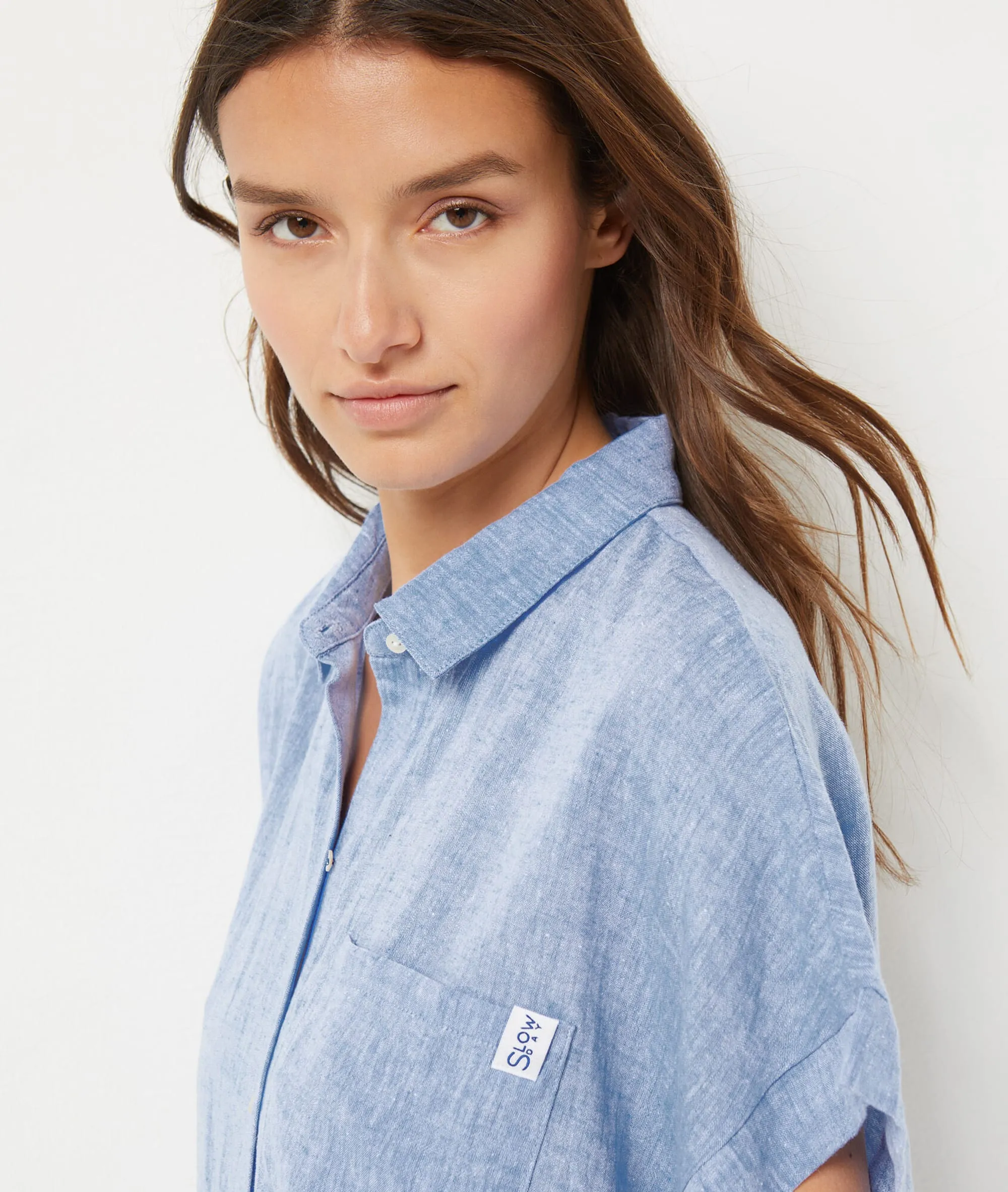 CAMISóN CORTO DE LINO MEZCLADO JUSTINE BLEU CIEL  ETAM