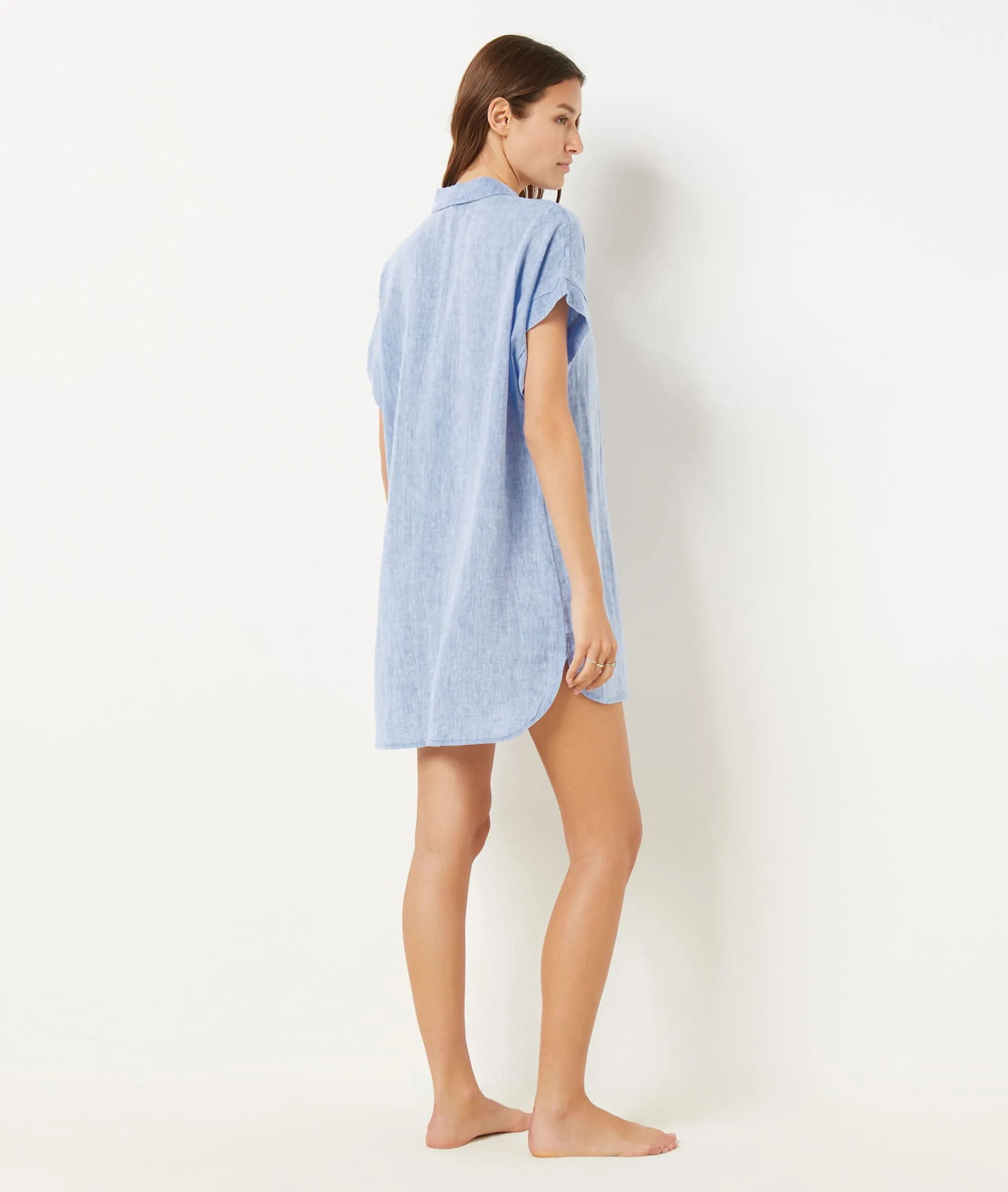 CAMISóN CORTO DE LINO MEZCLADO JUSTINE BLEU CIEL  ETAM