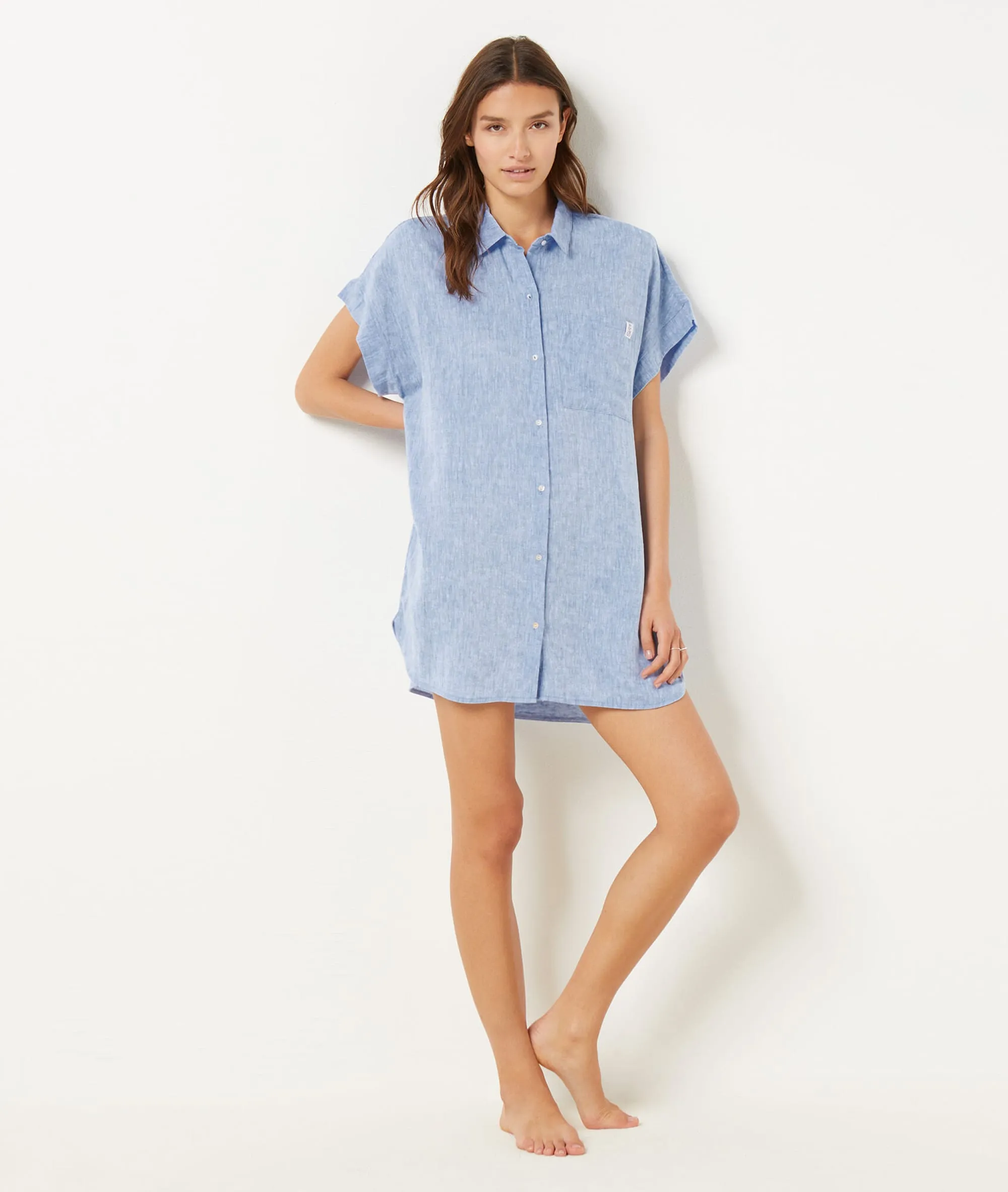 CAMISóN CORTO DE LINO MEZCLADO JUSTINE BLEU CIEL  ETAM