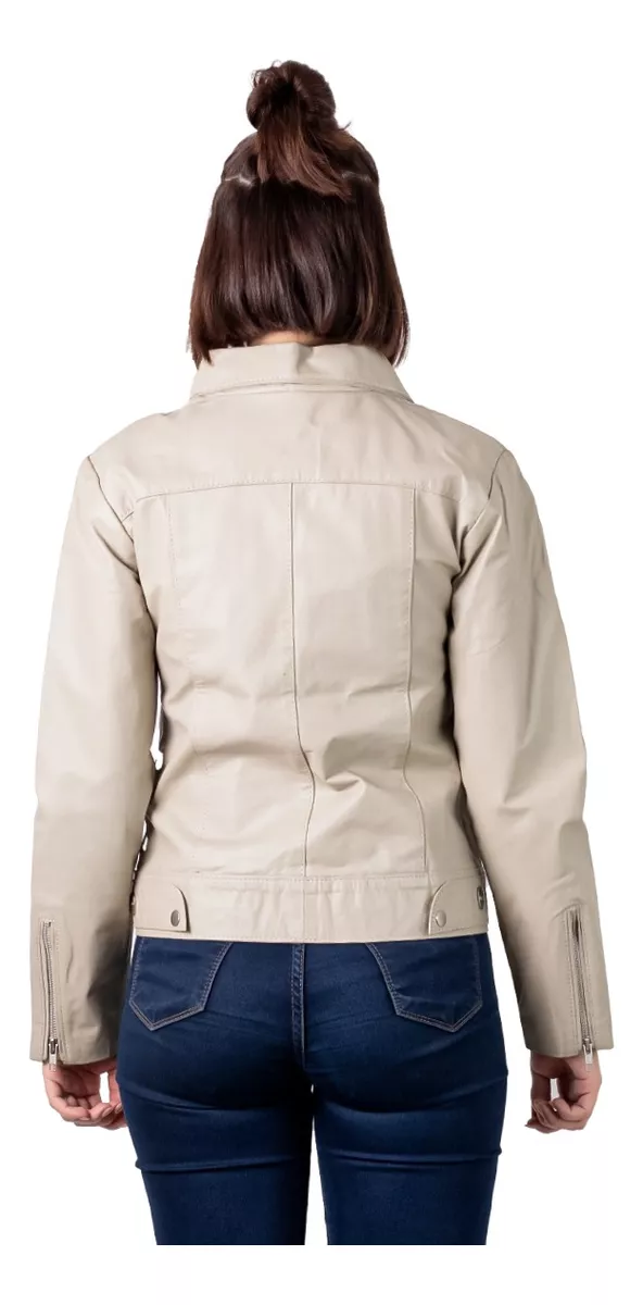 CAMPERA DE CUERO VACUNO 100% DE MUJER BEIGE TIZA  200