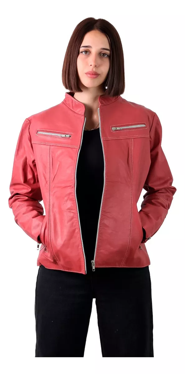 CAMPERA DE CUERO VACUNO 100% LEGITIMO DE MUJER CORAL  143