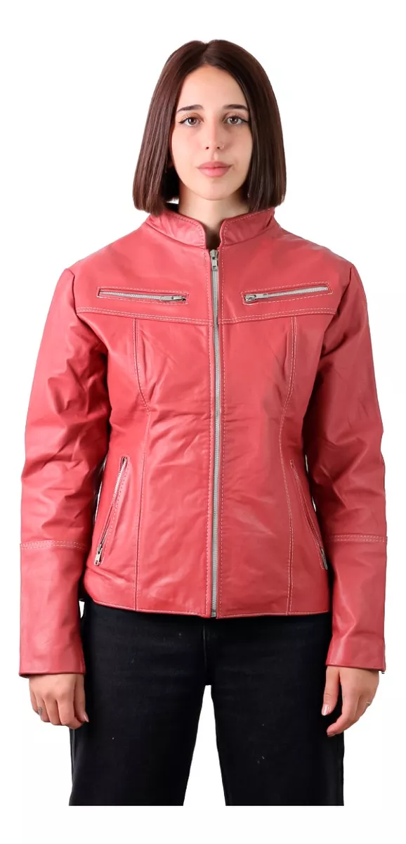 CAMPERA DE CUERO VACUNO 100% LEGITIMO DE MUJER CORAL  143
