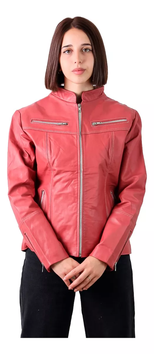 CAMPERA DE CUERO VACUNO 100% LEGITIMO DE MUJER CORAL  143
