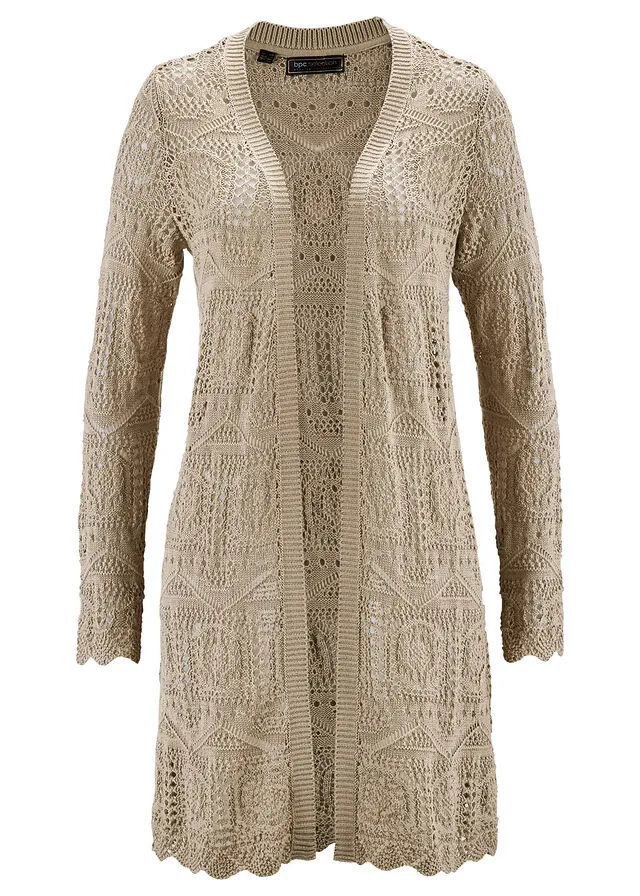 Chaqueta de punto larga Beige