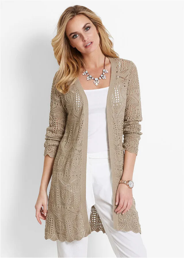 Chaqueta de punto larga Beige