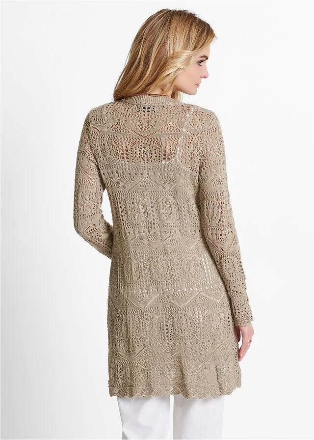 Chaqueta de punto larga Beige