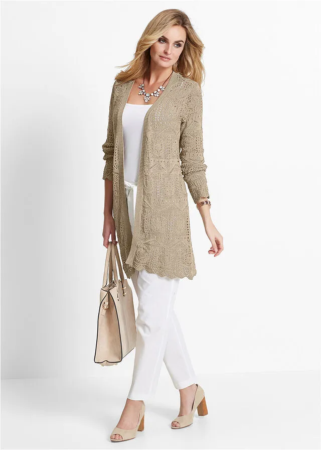 Chaqueta de punto larga Beige
