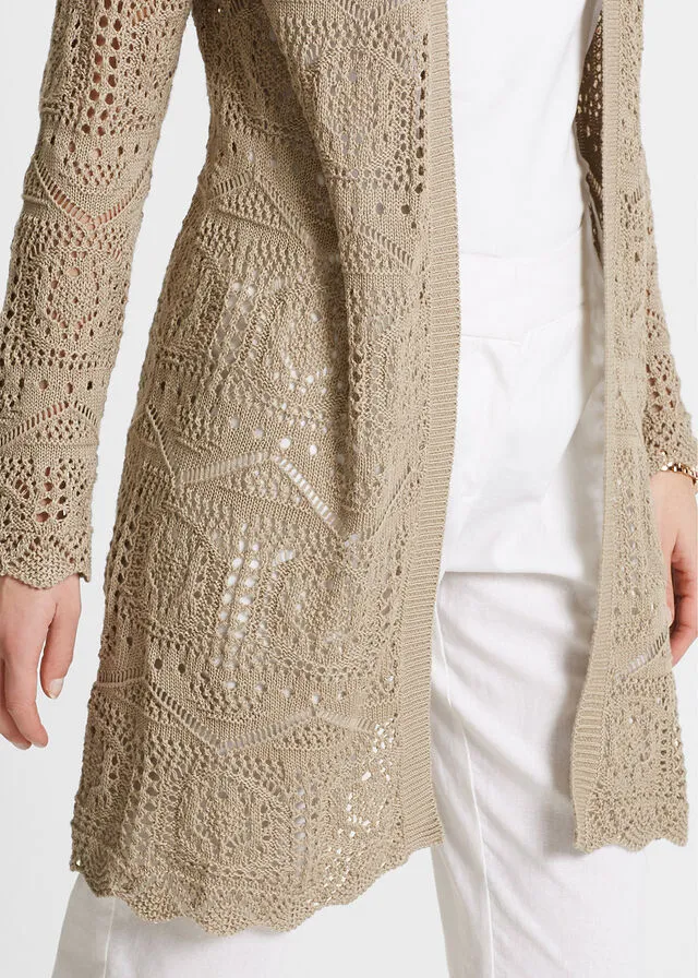 Chaqueta de punto larga Beige
