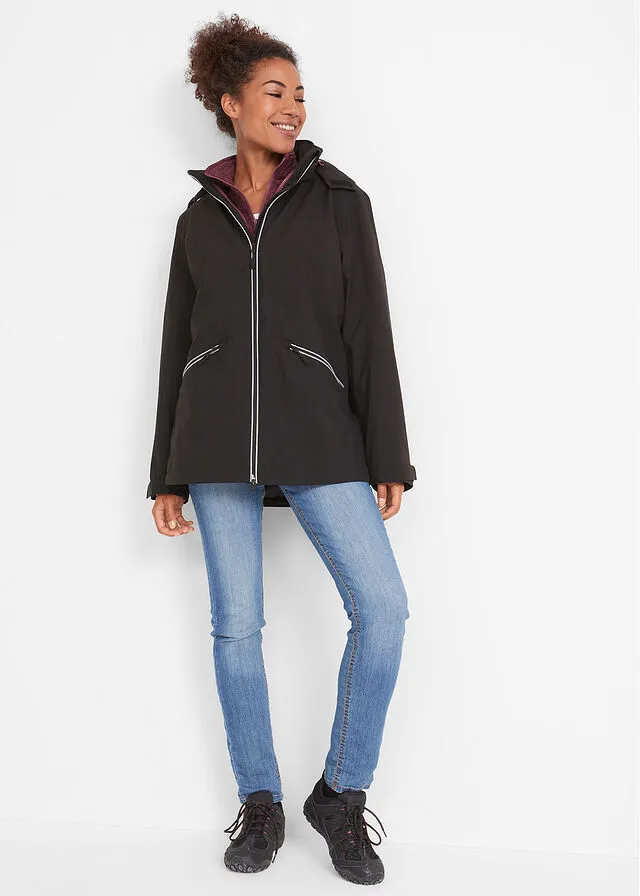 Chaqueta funcional 3 en 1 para exteriores con chaqueta interior en tejido polar Negro/rojo rododendro