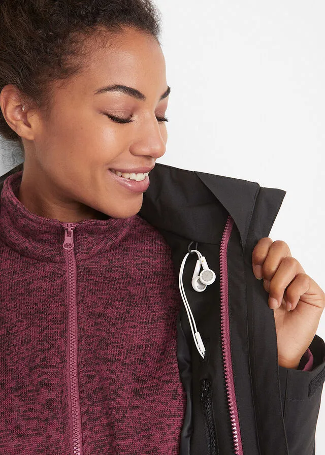 Chaqueta funcional 3 en 1 para exteriores con chaqueta interior en tejido polar Negro/rojo rododendro