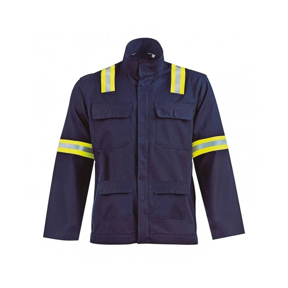 Chaqueta ignífuga y antiestática con bandas reflectantes