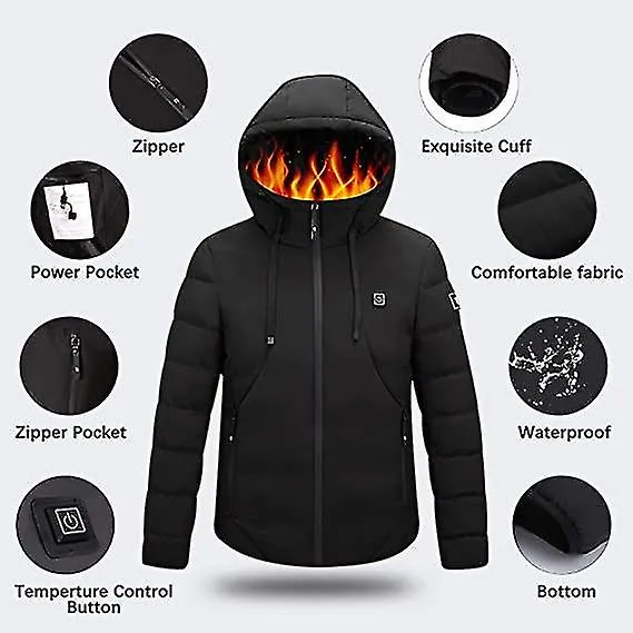 Chaqueta térmica con capucha, chaqueta con capucha caliente de invierno con 3 niveles de calefacción, puerto de carga USB, abrig