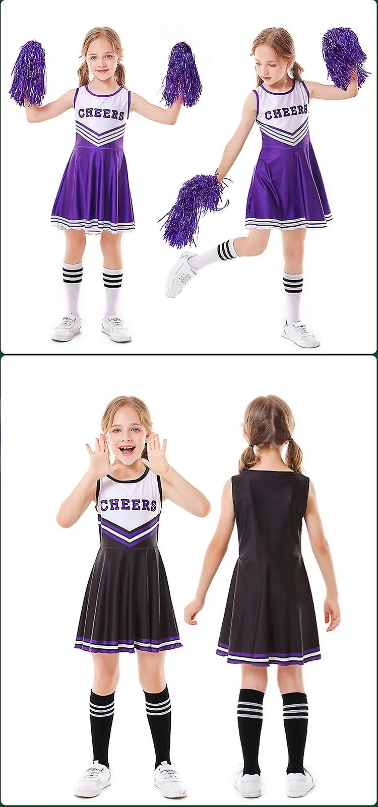 CHILDREN'S CHEERLEADING UNIFORM FIVECOLOR  SLEEVELESS FOOTBALL BABY CHEERLEADING SKIRT WOMEN'S SOCKS + LALA FLOWERS