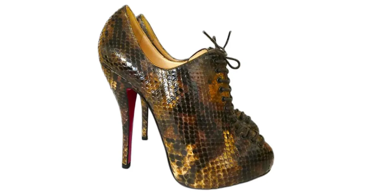 Christian Louboutin 24 Trous 120 Botines de pitón Tacones Castaño 