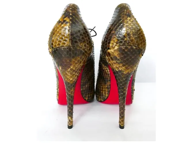 Christian Louboutin 24 Trous 120 Botines de pitón Tacones Castaño 