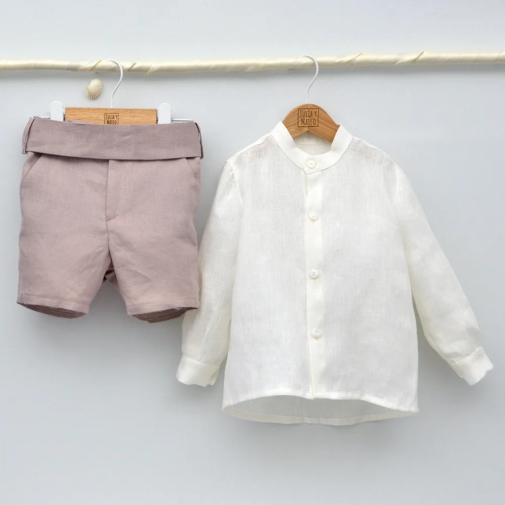 Conjunto lino Isabel con camisa cuello Mao y pantalón con Fajín talla 10 aos