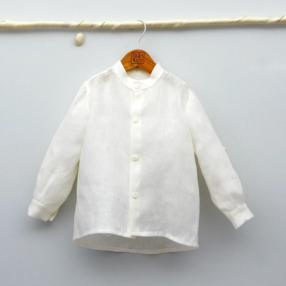 Conjunto lino Isabel con camisa cuello Mao y pantalón con Fajín talla 10 aos