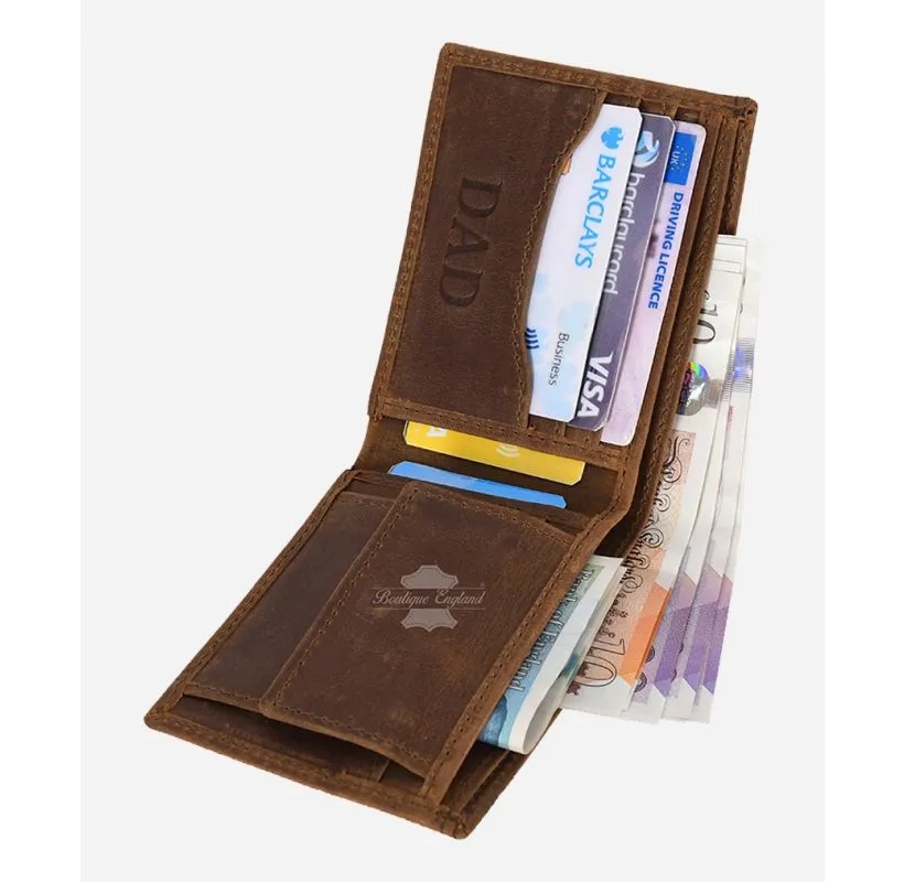 Crazy Horse Leather Bifold Wallet for Dad Multiple Pockets for Cash & Cards