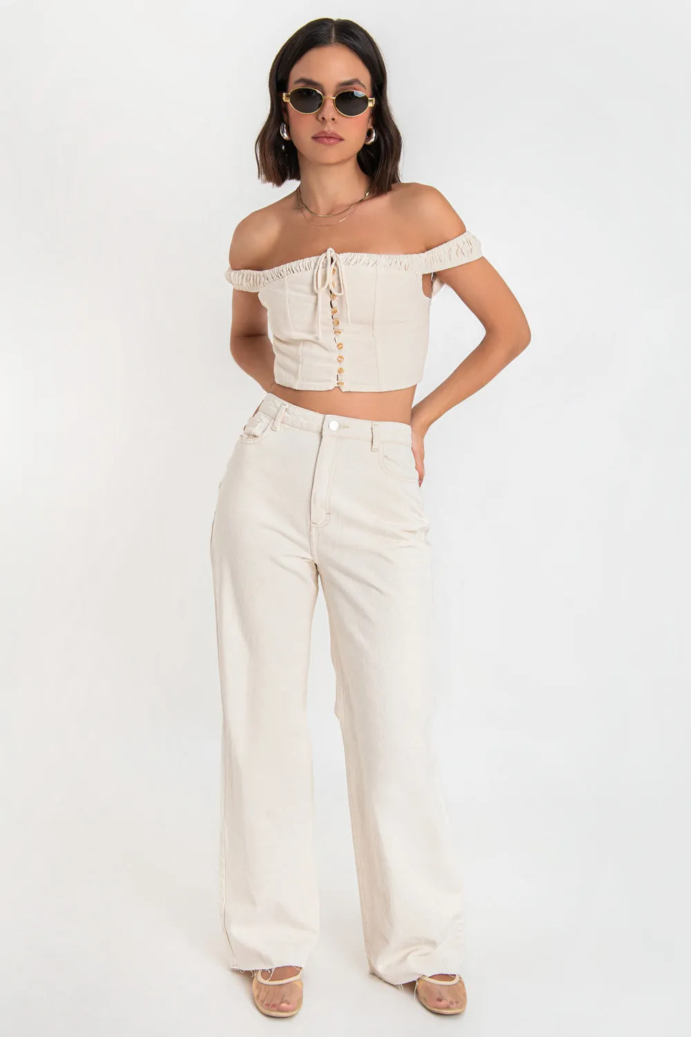Crop top de lino hombros descubiertos