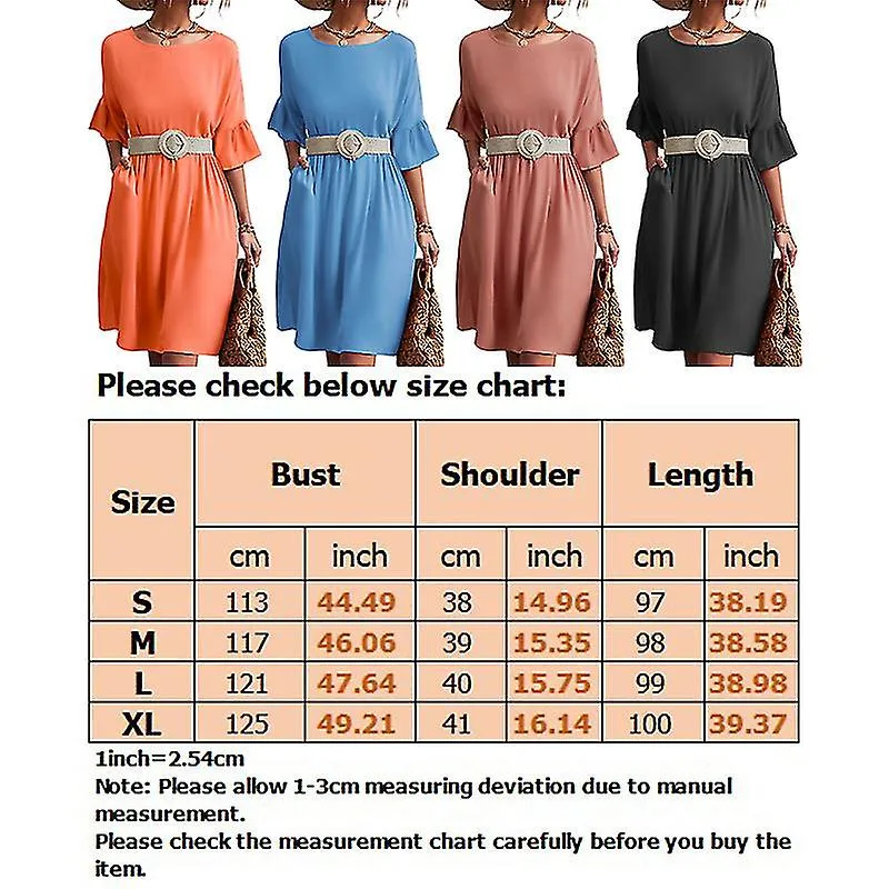 Damas Básica Media Manga Vestido de Sol Mujeres Viaje Sencillo Cuello Tripulación Camiseta Vestido