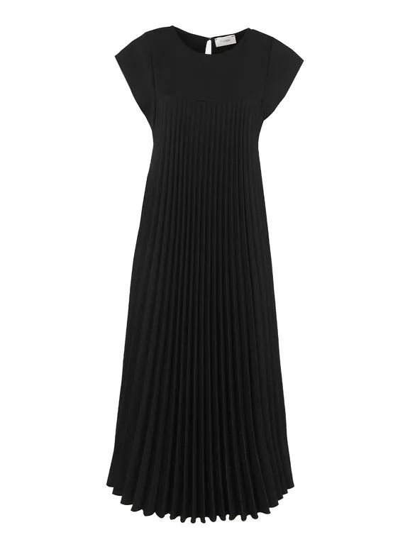 Daystar Vestido largo plisado de mujer con manga corta.