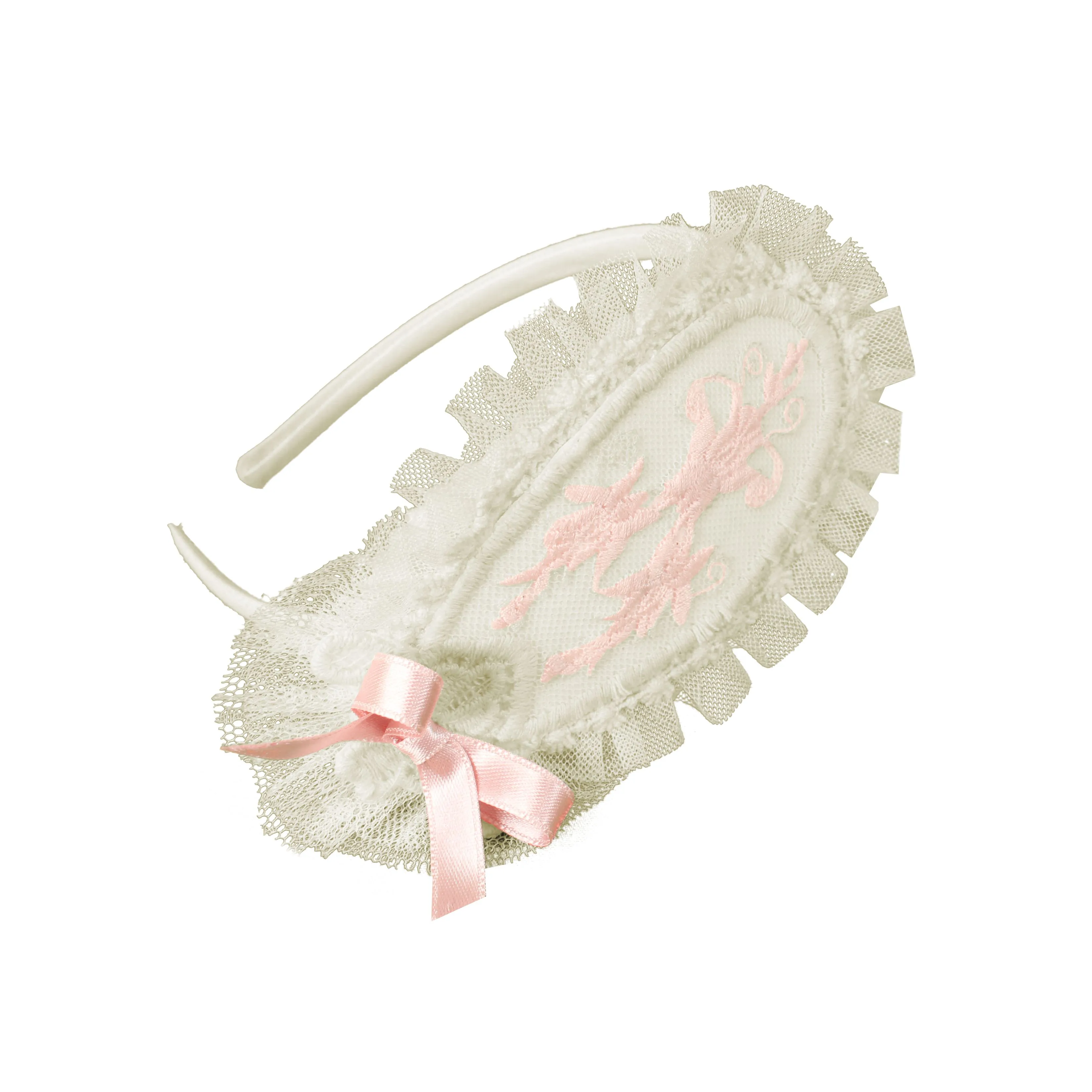 DIADEMAENCAJE INFANTIL CRUDO Y ROSA BY MIRANDA
