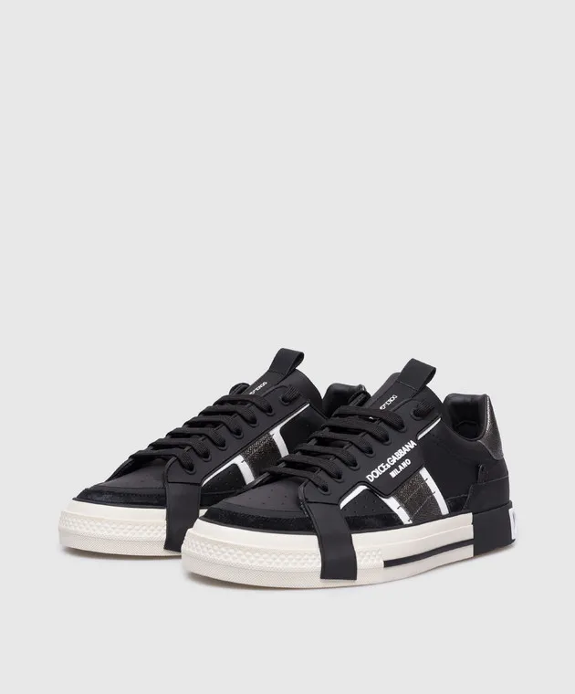 Dolce&Gabbana Custom 2.Zero black leather sneakers with contrasting textured logo