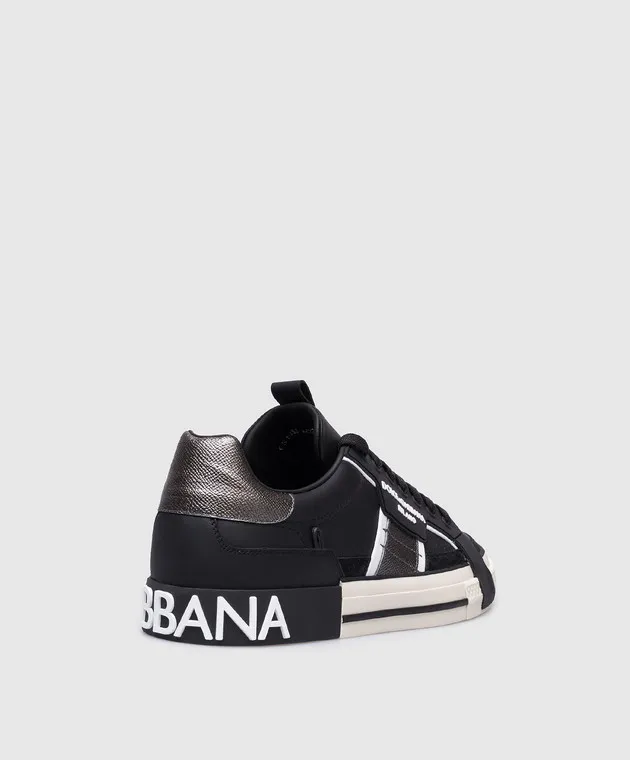 Dolce&Gabbana Custom 2.Zero black leather sneakers with contrasting textured logo