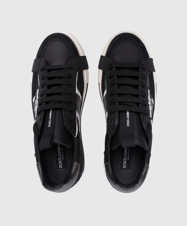 Dolce&Gabbana Custom 2.Zero black leather sneakers with contrasting textured logo